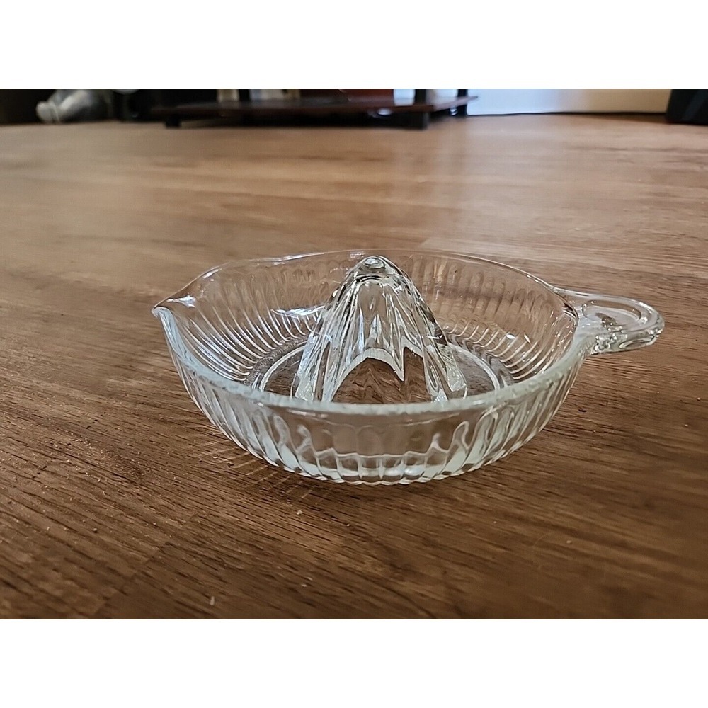 Vintage Ribbed Tab Glass Juicer  Depression Era With Handle